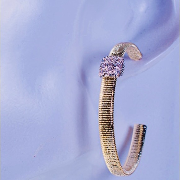 BEAUTIFUL GOLD & SWAROVSKI CRYSTAL HOOP EARRINGS - Picture 3 of 5